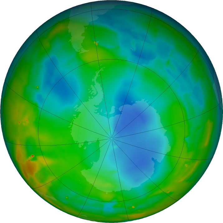 Antarctic ozone map for 15 July 2011